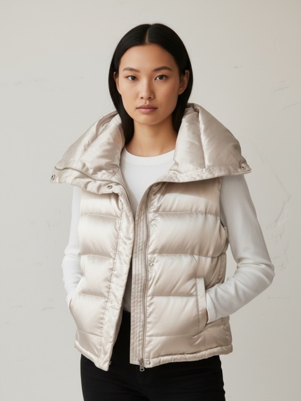 Talbots Silver Puffer Vest with High Collar